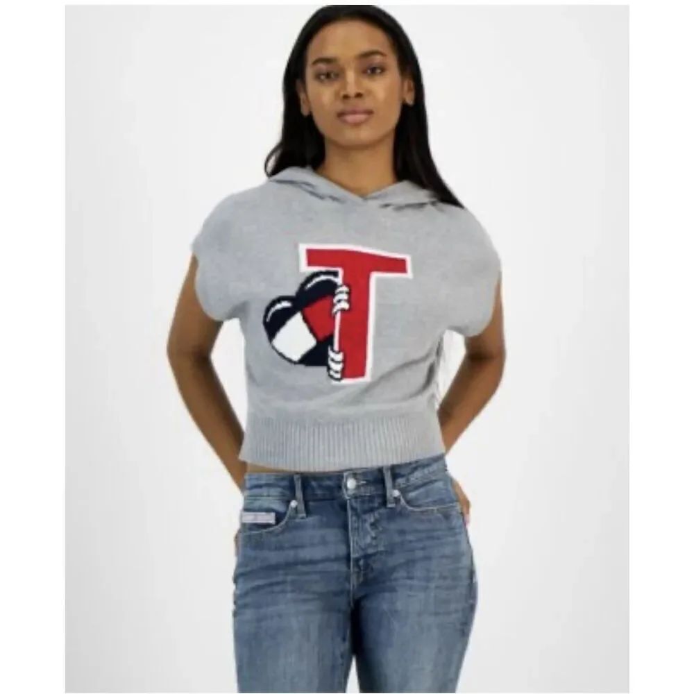 Tommy Jeans Women’s Sleeveless Knit Hoodie Gray XL Cotton Blend Retro Logo